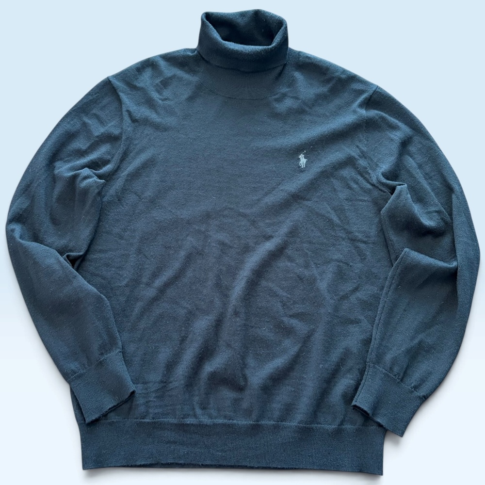 Polo Ralph Lauren Sweater Mens Large Black Merino Wool Turtleneck Knit Pullover